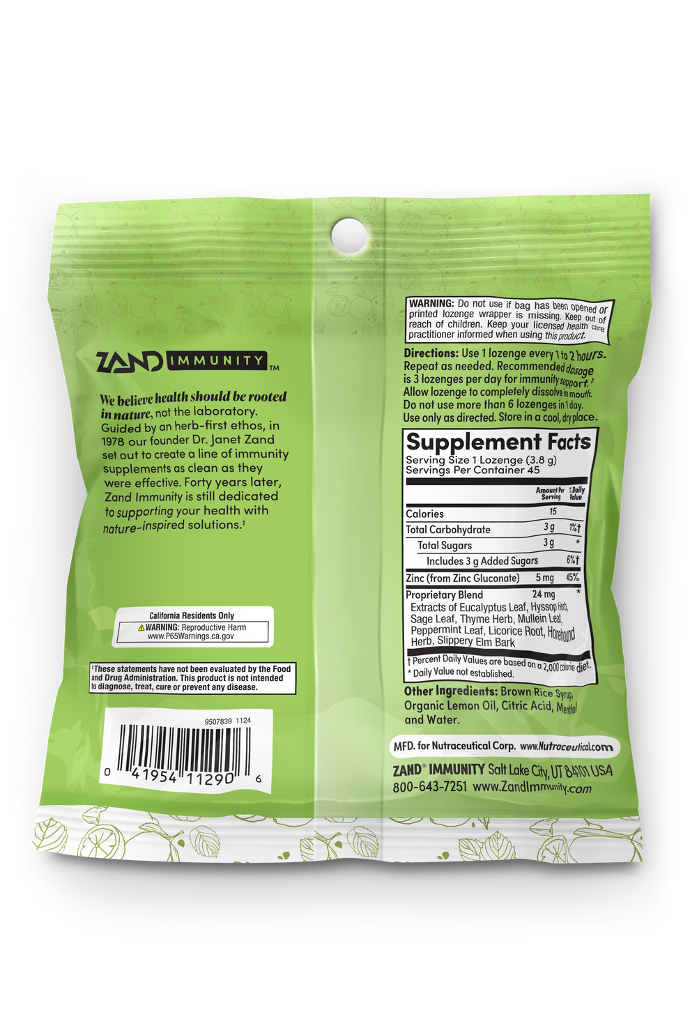 Lemon Zinc Lozenges 45 Count
