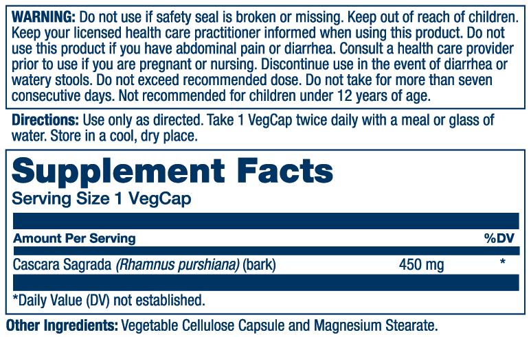 Cascara Sagrada Bark 450mg 100 Count