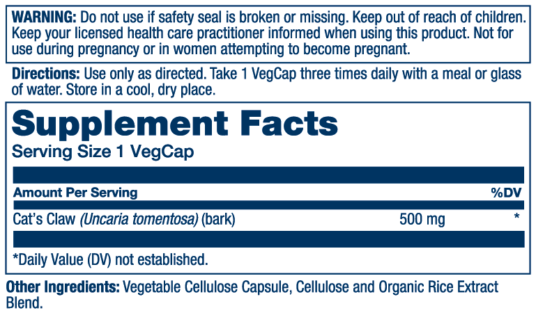 Cats Claw Bark 500mg 100 Count