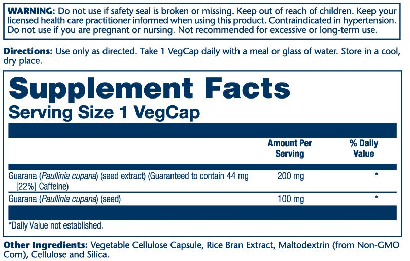 Guarana Seed Extract 200mg 60 Count