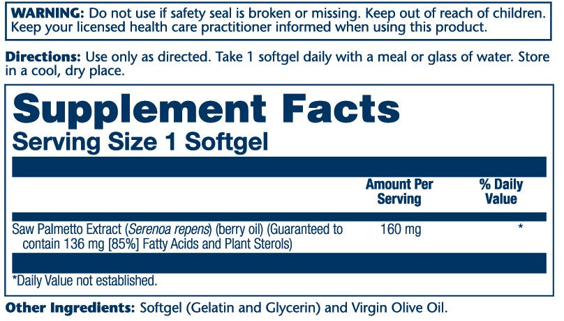 Saw Palmetto Berry Extract 160mg 60 Count