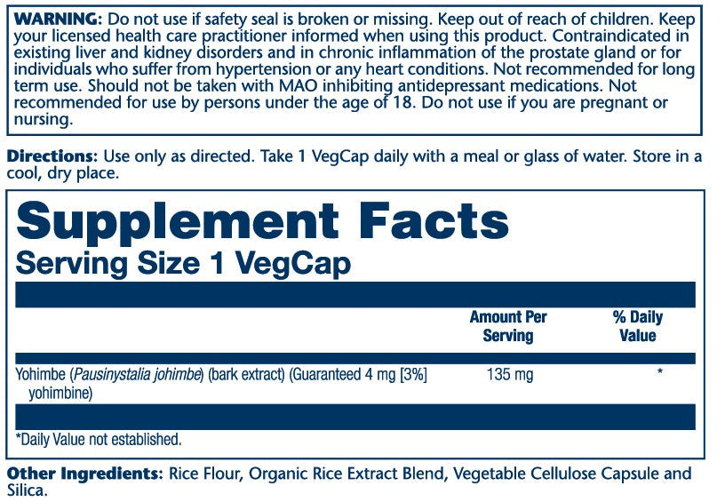 Yohimbe Bark Extract 135mg 60 Count