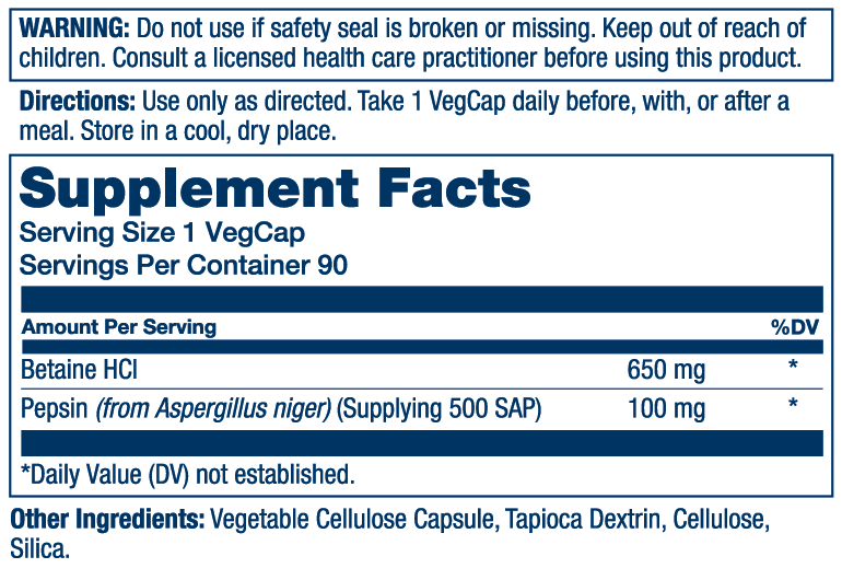 Vegan Betaine HCL W/Pepsin 90 Count