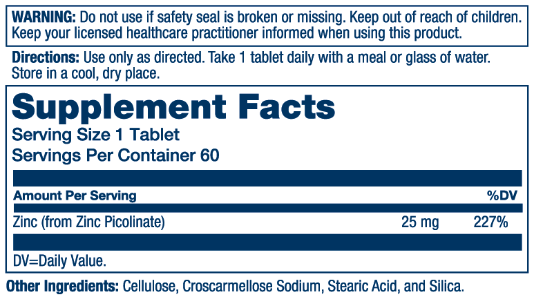 Zinc Picolinate 25mg 60 Count