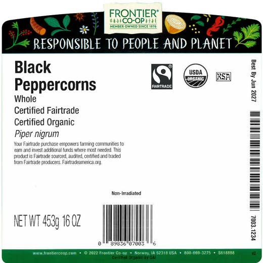 Peppercorns Whole Black (Bulk) C/O