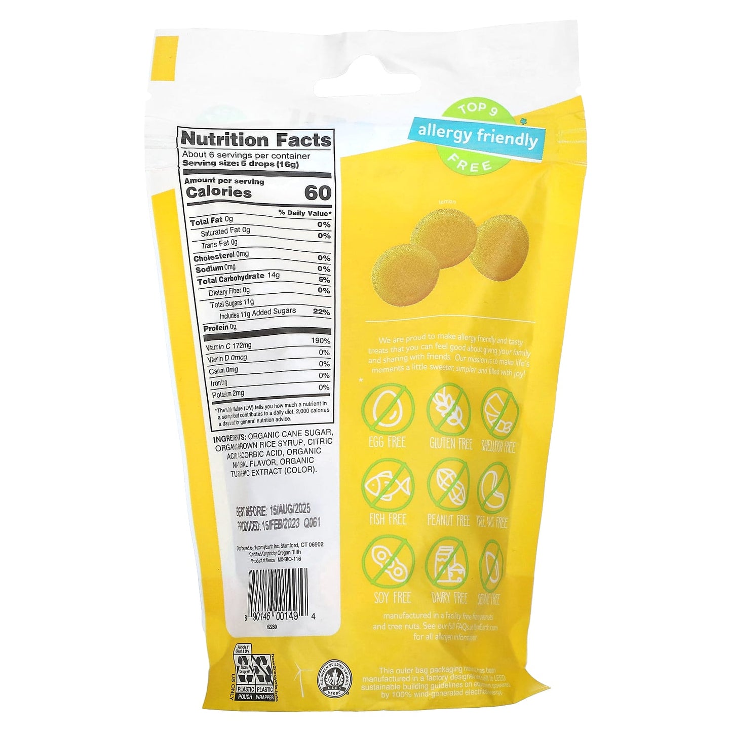 Organic Hard Candies Lemon 3.3oz.