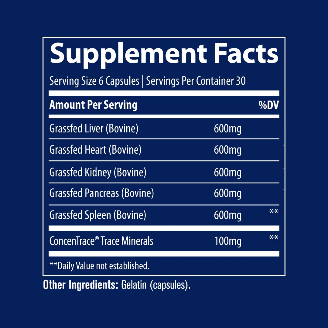 Beef Organ Capsules 500 mg 180 count