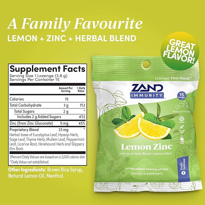 Lemon Zinc Lozenges 15 Count
