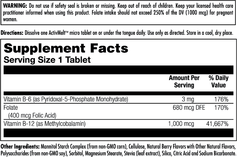 Vitamin B6 B12 Folic Acid Activmelt 60 Count