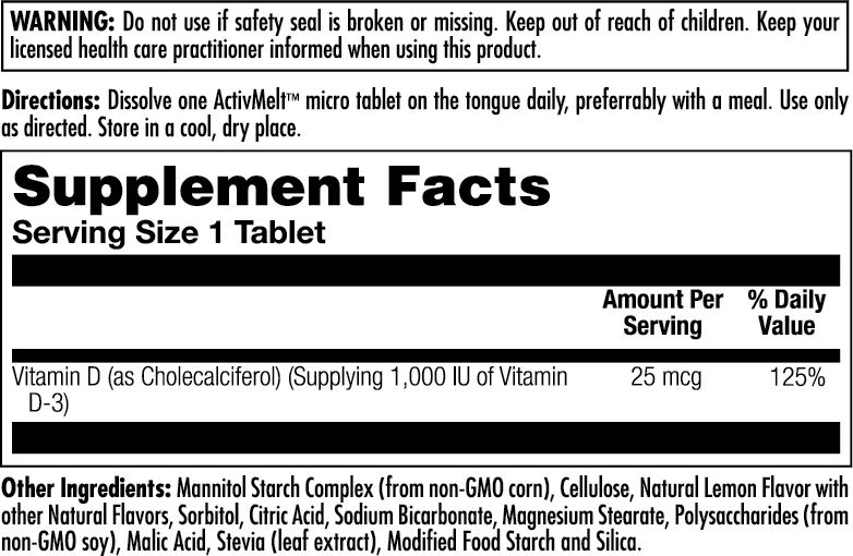 Vitamin D3 Activmelt 25mcg 100 Count