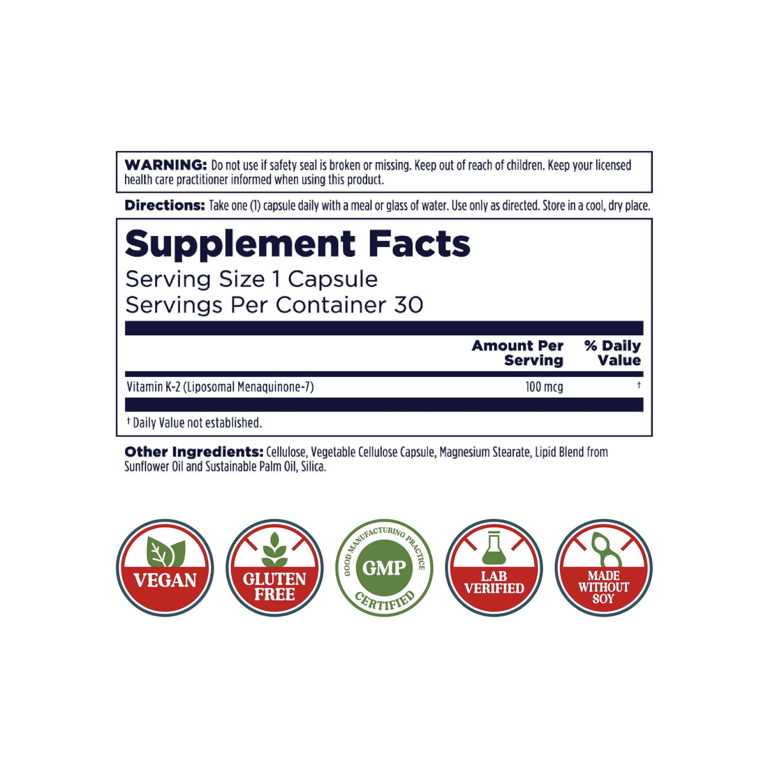 Liposomal Vitamin K2 100mcg 30 Count