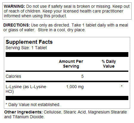 L - Lysine 1000mg 100 Count