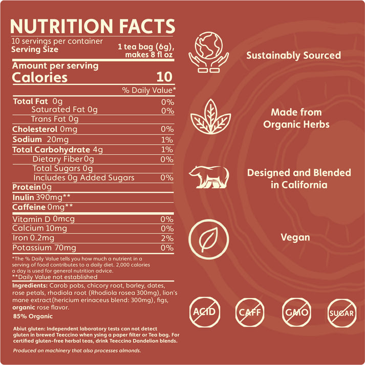Mushroom Herbal Tea Lions Mane Rhodiola 10 Count