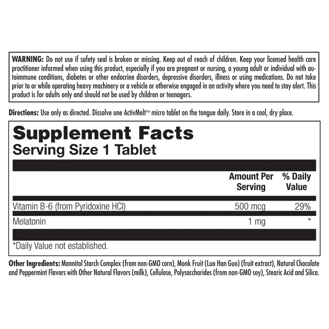 Melatonin Activmelt 1mg 120 Count Chocolate Mint