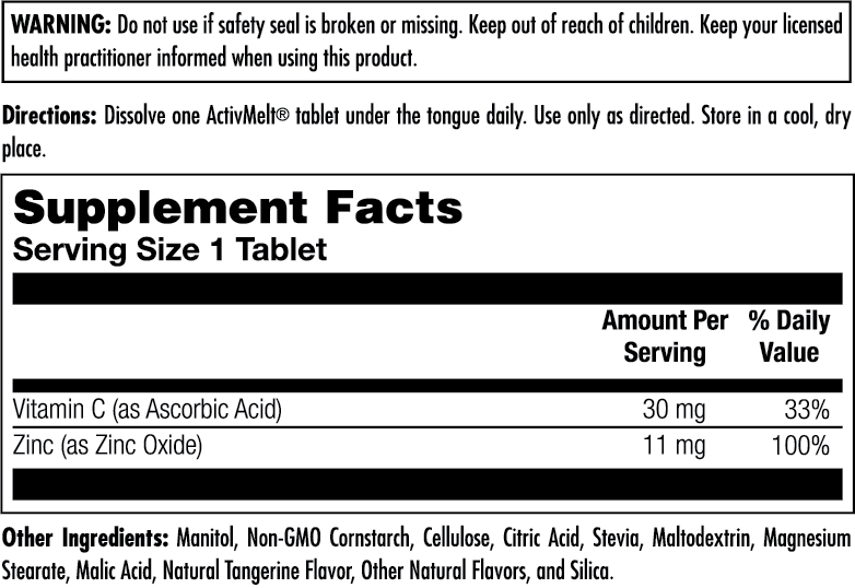 Zinc + Vitamin C 30 Count