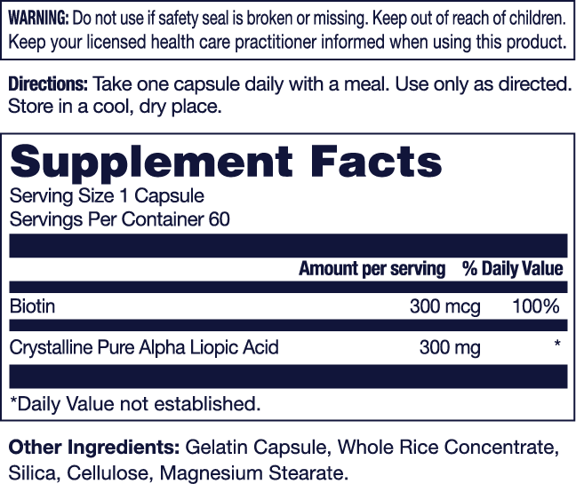 Alpha Lipoic Acid W/Biotin 60 Count