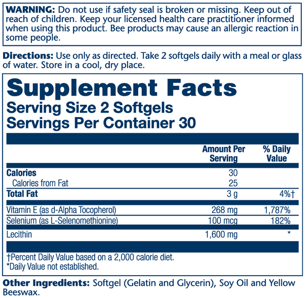 Bio E + Selenium W/Lecithin 60 Count