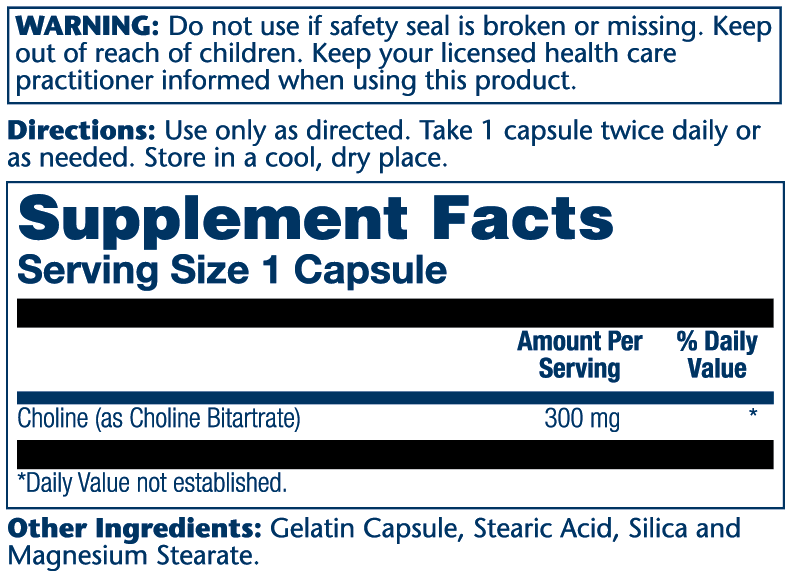 Choline Timed-Released 300mg 100 Count