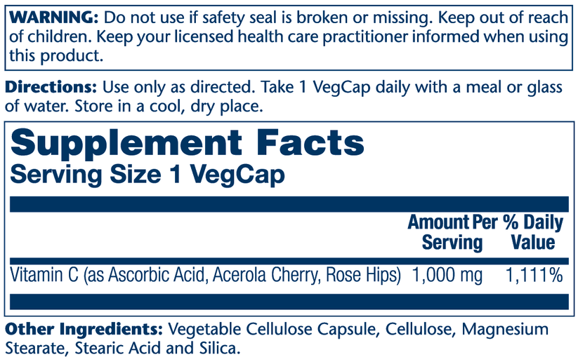 Vitamin C W/Rose Hip & Acerola 1000mg 100 Count