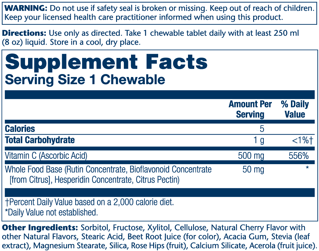 Vitamin C Chewable Cherry 500mg 100 Count