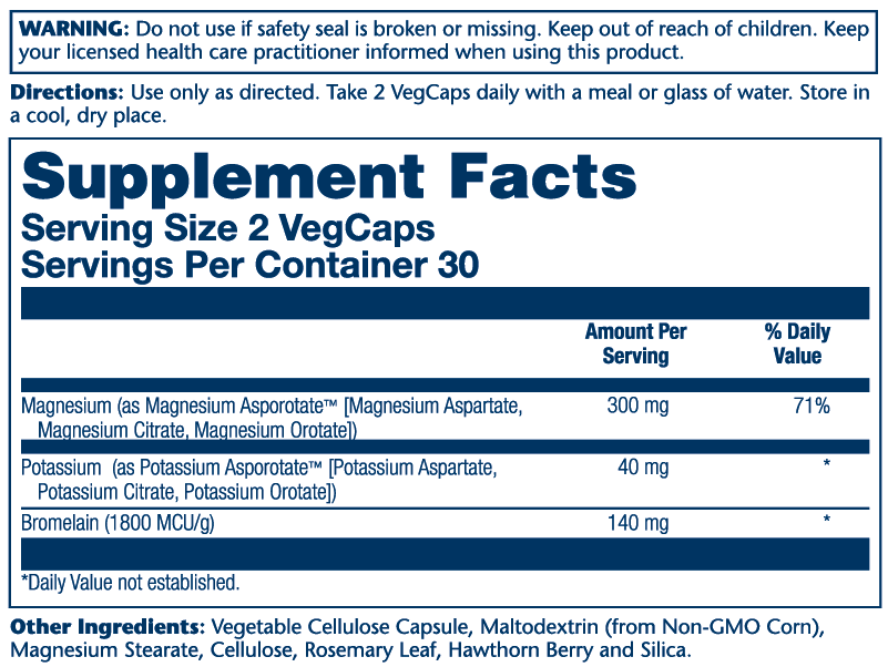 Magnesium Potassium Asporotates W/Bromelain 60 Count