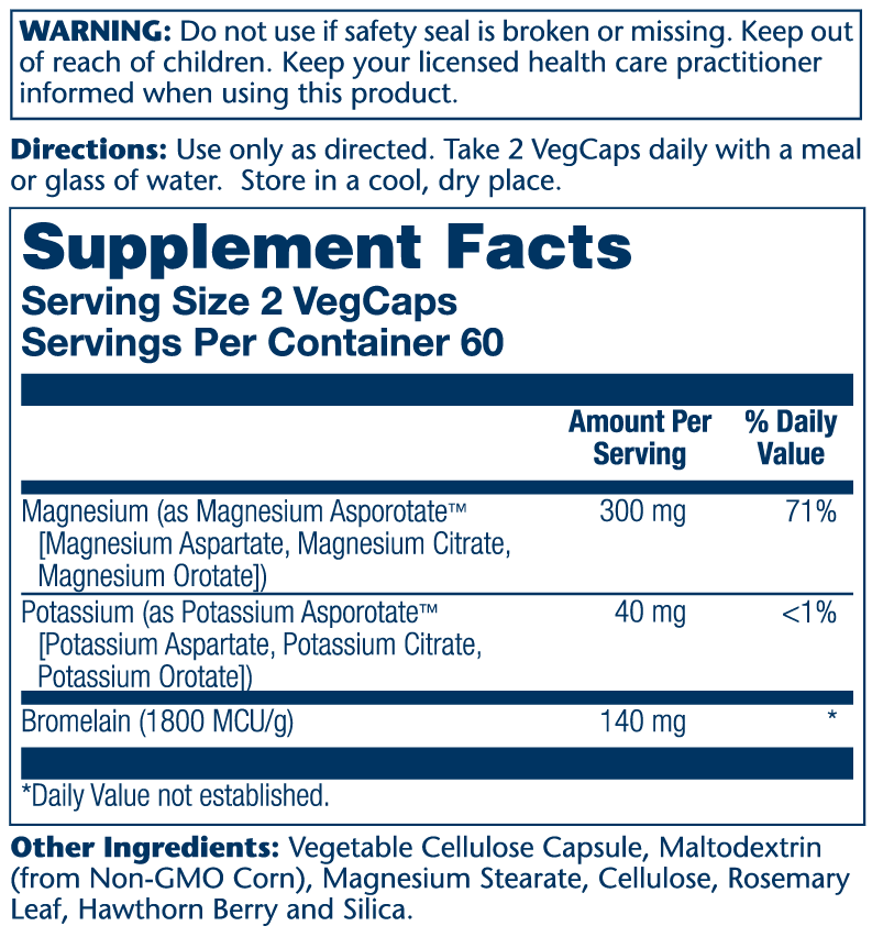 Magnesium Potassium Asporotates W/Bromelain 120 Count