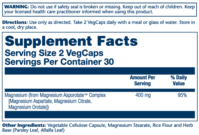 Magnesium Asporotate 400mg 60 Count