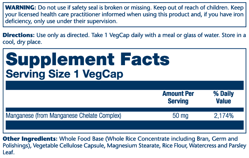 Manganese 50mg 100 Count