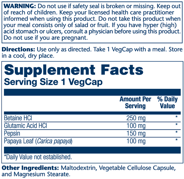 Betaine HCL with Pepsin 250 mg