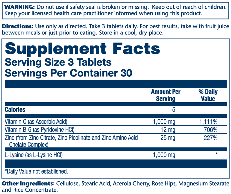 L-Lysine (Free Form) 1000mg 90 Count