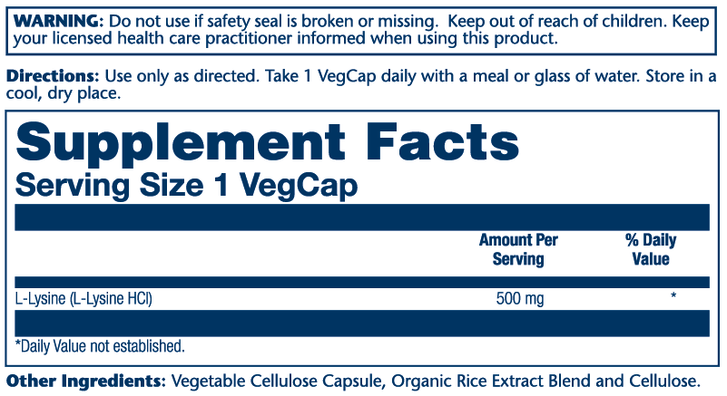 L-Lysine (Free Form) 500mg 120 Count