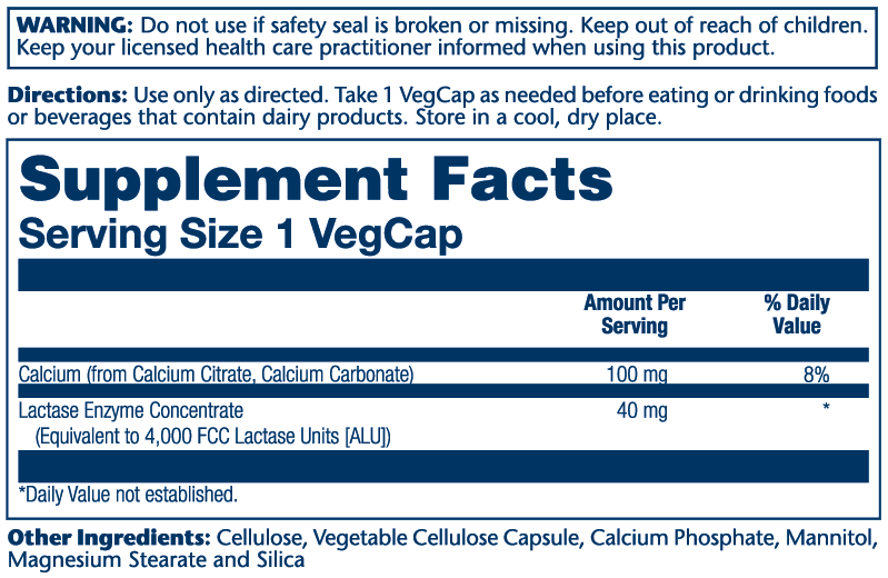 Lactase 40mg 100 Count