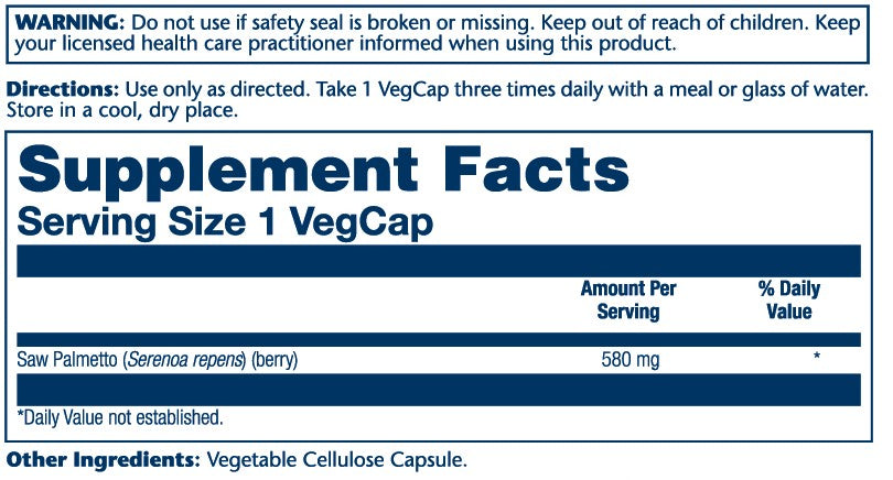 Saw Palmetto Berries 580mg 100 Count