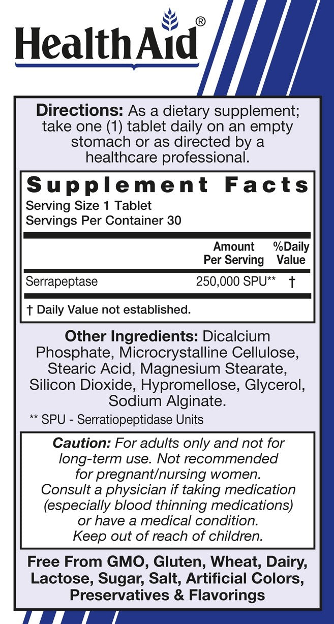 Serrapeptase 250,000 SPU 30 Count