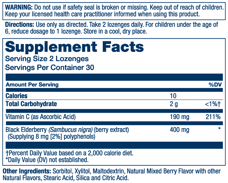 Black Elderberry Lozenges 60 Count