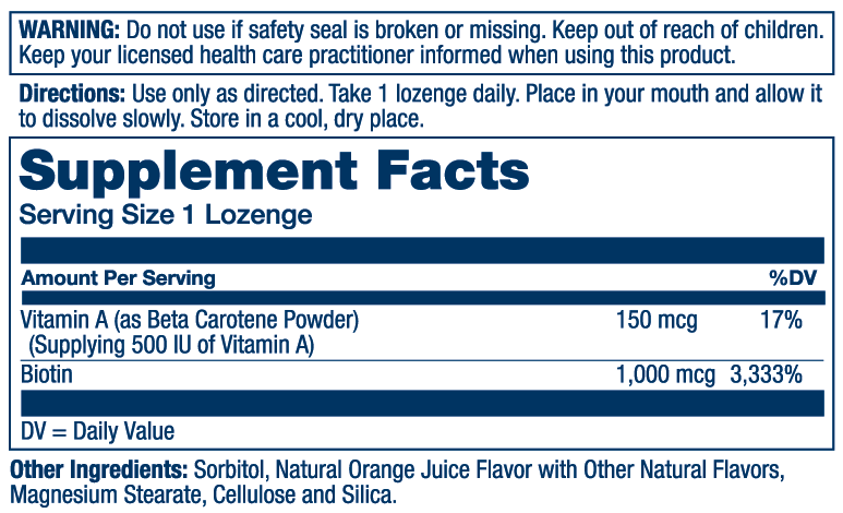 Biotin Lozenges Orange 1000mcg 100 Count