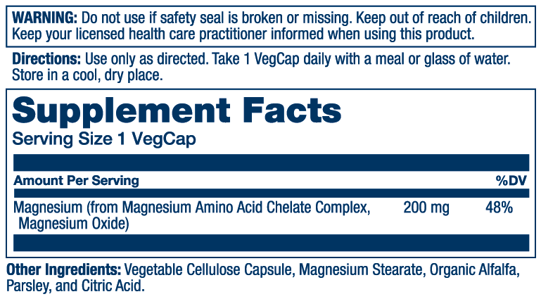 Magnesium Amino Acid Chelate 200mg 100 Count