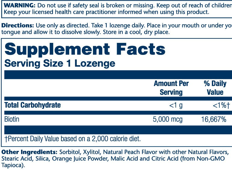 Biotin Lozenges Peach Strawberry & Banana 5000mcg 60 Count