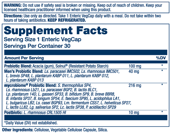 Mycrobiome Complete Probiotic Mens Formula 26 Strains 30 Count