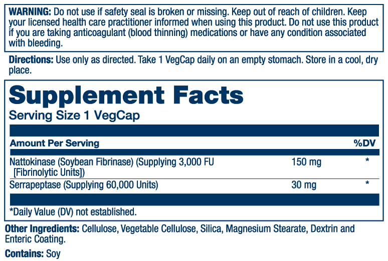 Nattokinase + Serrapeptase (Enteric Coated) 30 Count