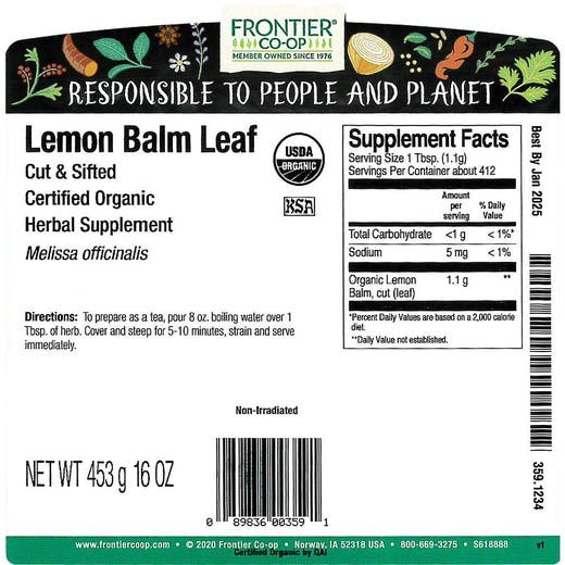 Lemon Balm Leaf C/S Organic