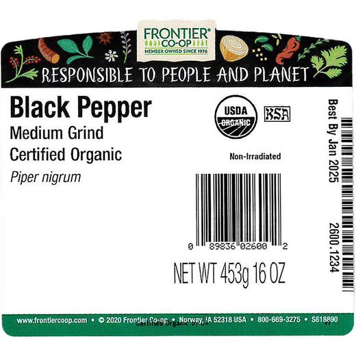 Organic Medium Grind Black Pepper