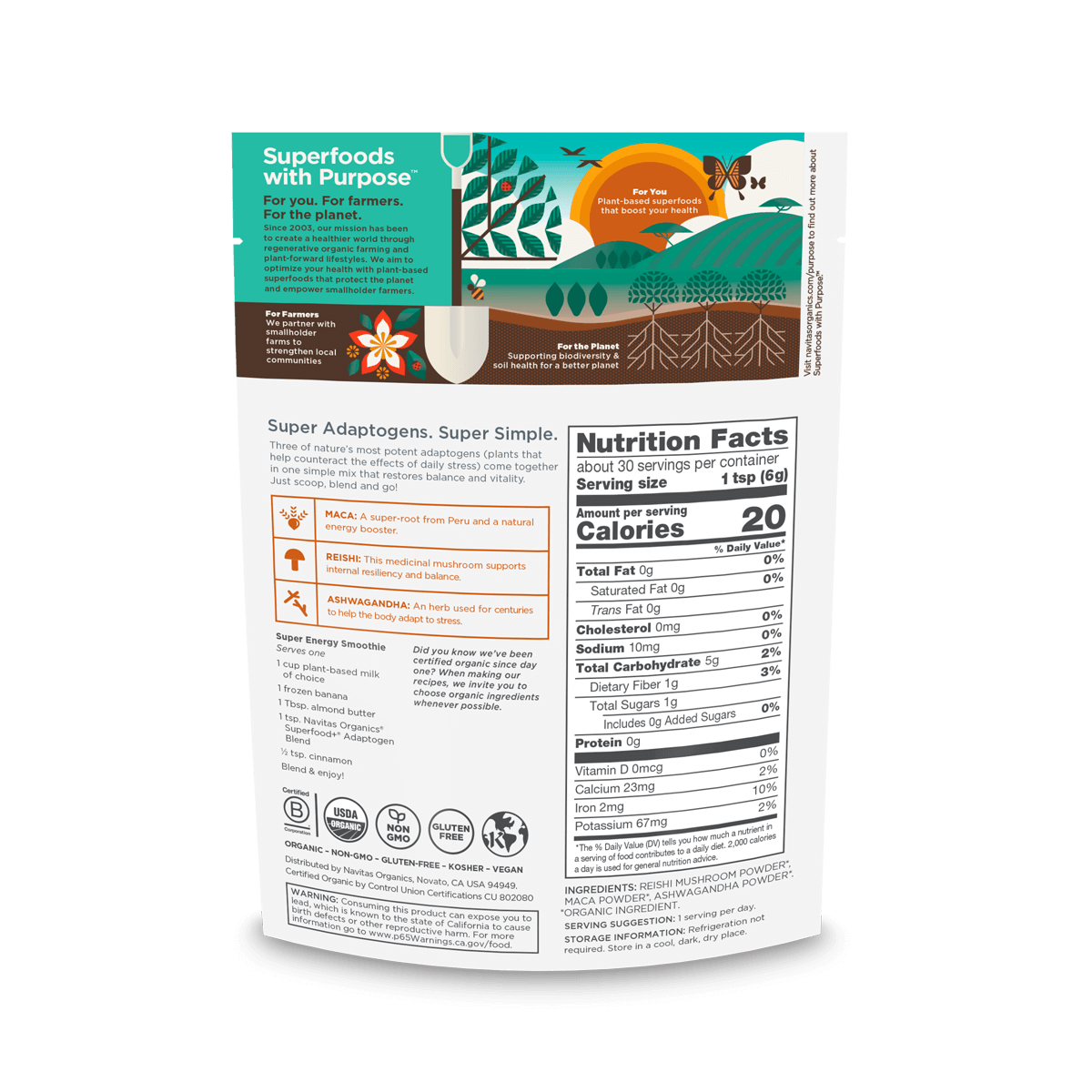 Organic Superfood + Adaptogen Blend Powder 6.3oz.
