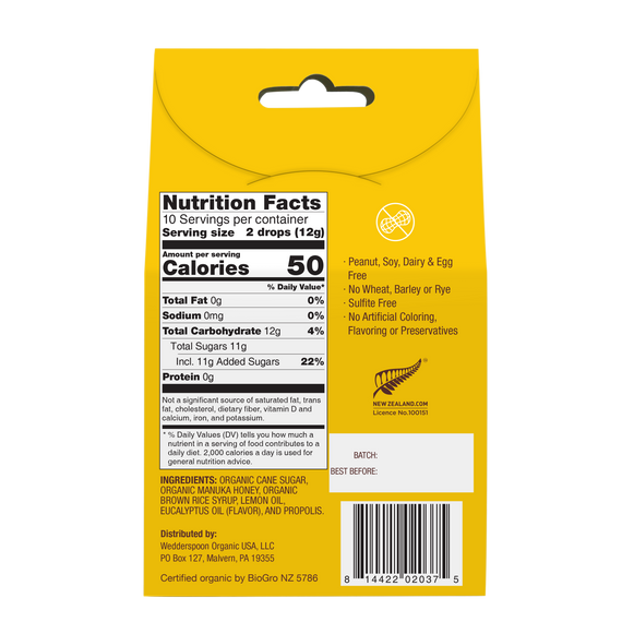 Organic Manuka Honey Lemon Drops