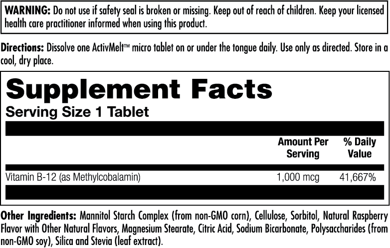 Vitamin B12 ActivMelt Red Raspberry 1000mcg 90 Count
