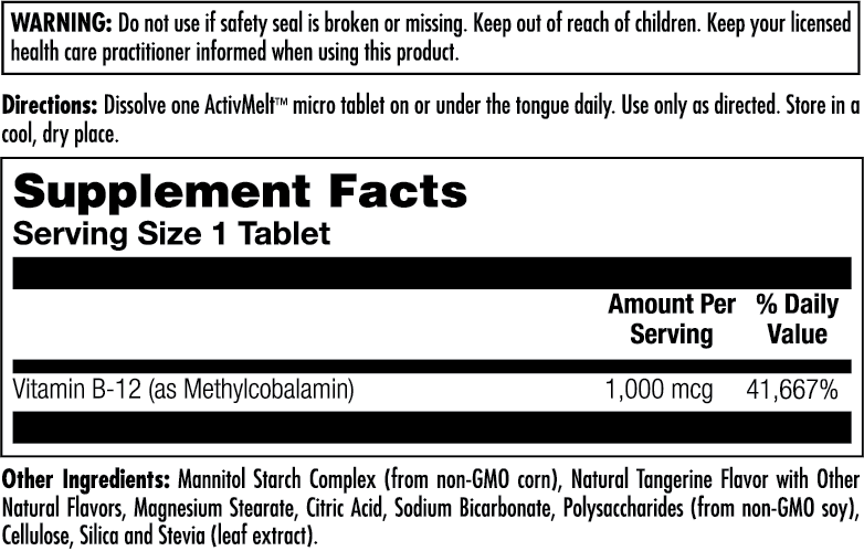 Vitamin B12 ActivMelt 1000mcg 90 Count Tangerine