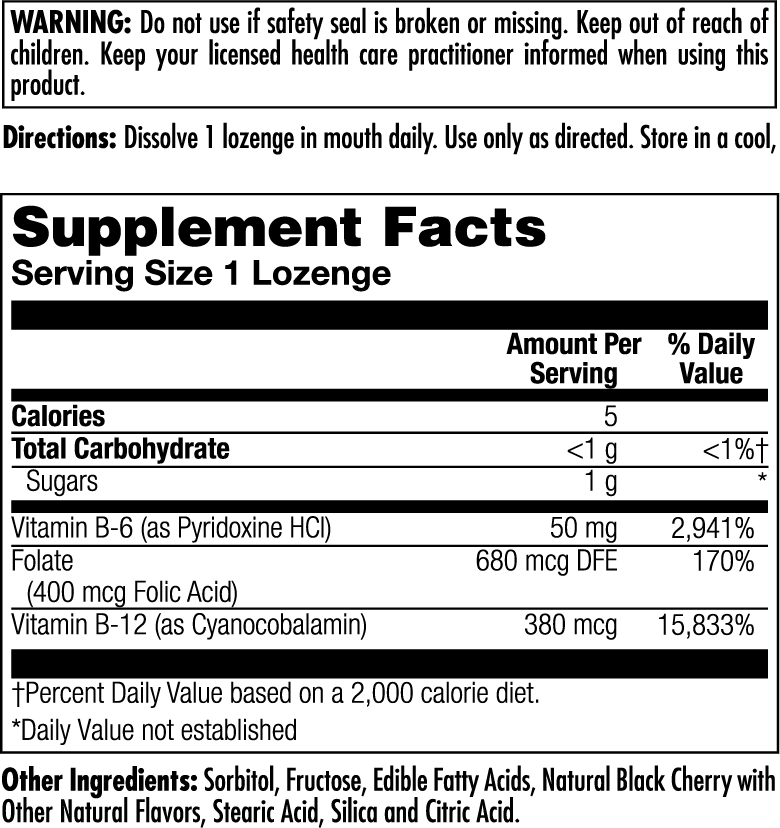 Vitamin B6 B12 Folic Acid Lozenge 60 Count