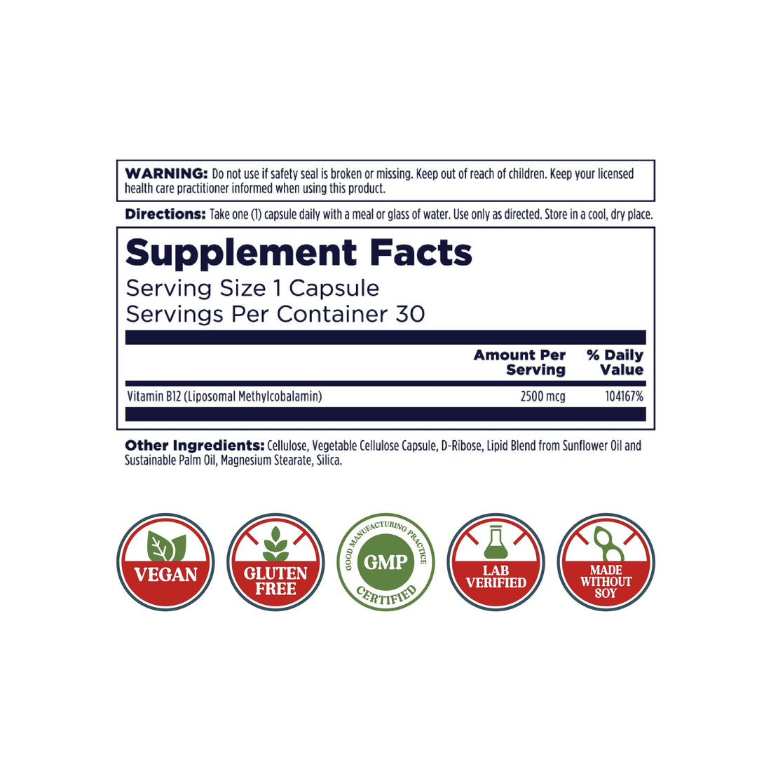 Liposomal Vitamin B12 2500mg 30 Count