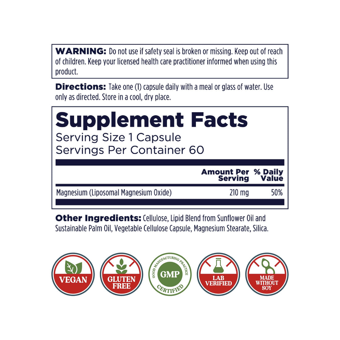 Liposomal Magnesium Oxide 210mg 60 Count