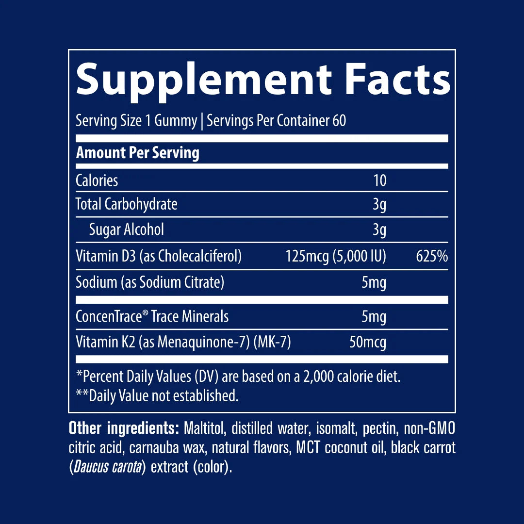 Vitamin D3 + K2 Gummies Strawberry 60 Count